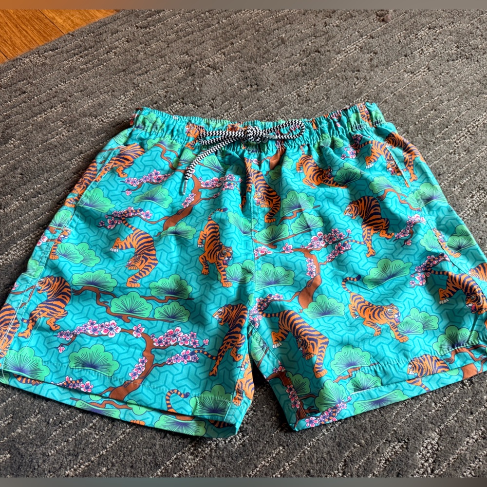 Boardies Tora Tiger Cherry Blossom Turquoise Swim Shorts